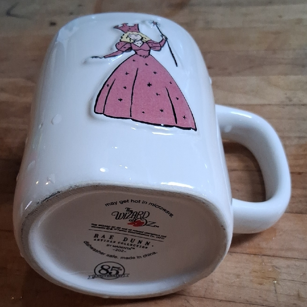 Rae Dunn White Ceramic Mug with Pink Dress Witch Illustration